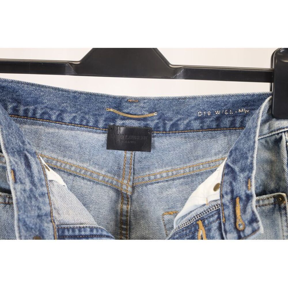 Saint Laurent Distressed Faded High-Rise Jeans in Blue Cotton Denim - Picture 2 of 4